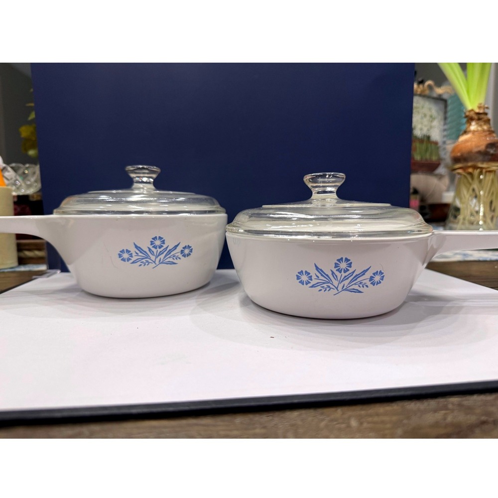 Vintage Corning Ware Blue Cornflower Saucepan Set P-81-B 1 Pint & P-82-B 1½ Pint